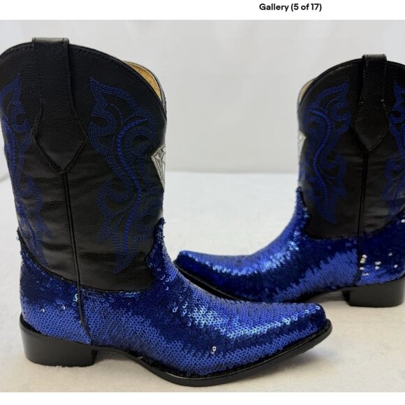 White Diamond Youth Girl Sequins Pointed Cowgirl Boots sz 20 or 4.5-5 US - Picture 5 of 16